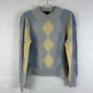 J.Crew Argyle Sweater Alpaca Wool Blend Gray‎ Blue Yellow Women’s Size XS